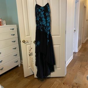 Black with blue embroidered formal. High low Sz 14